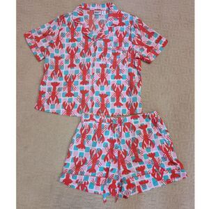 Bouffants & Broken Hearts Pajama Short Set Women Large Lobster Trendy
